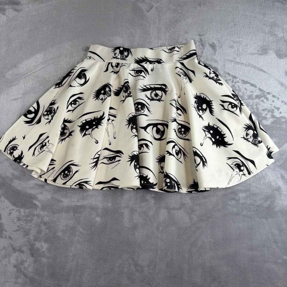 O Mighty Eye Print Skater Skirt Womens Black White Anime Manga High Waist